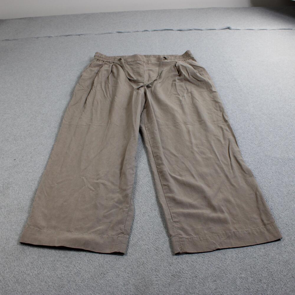 Maison D'Amélie Pants Women 14 Beige Wide Leg Crop Tencel Pull On Coastal Boho